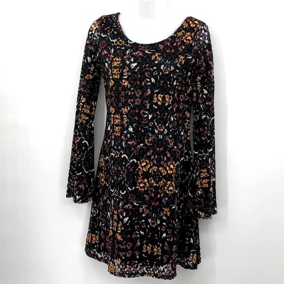 Xhilaration Floral Lace Long Bell Sleeve Fully Lined Dress Size XS - Picture 1 of 15